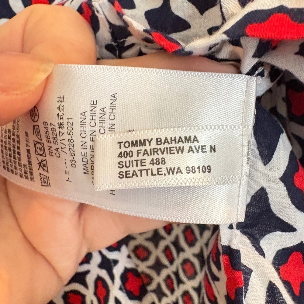 Tommy Bahama Geo Floral Nautical Cotton Split Neck Tunic Blouse Top Large - Picture 15 of 15